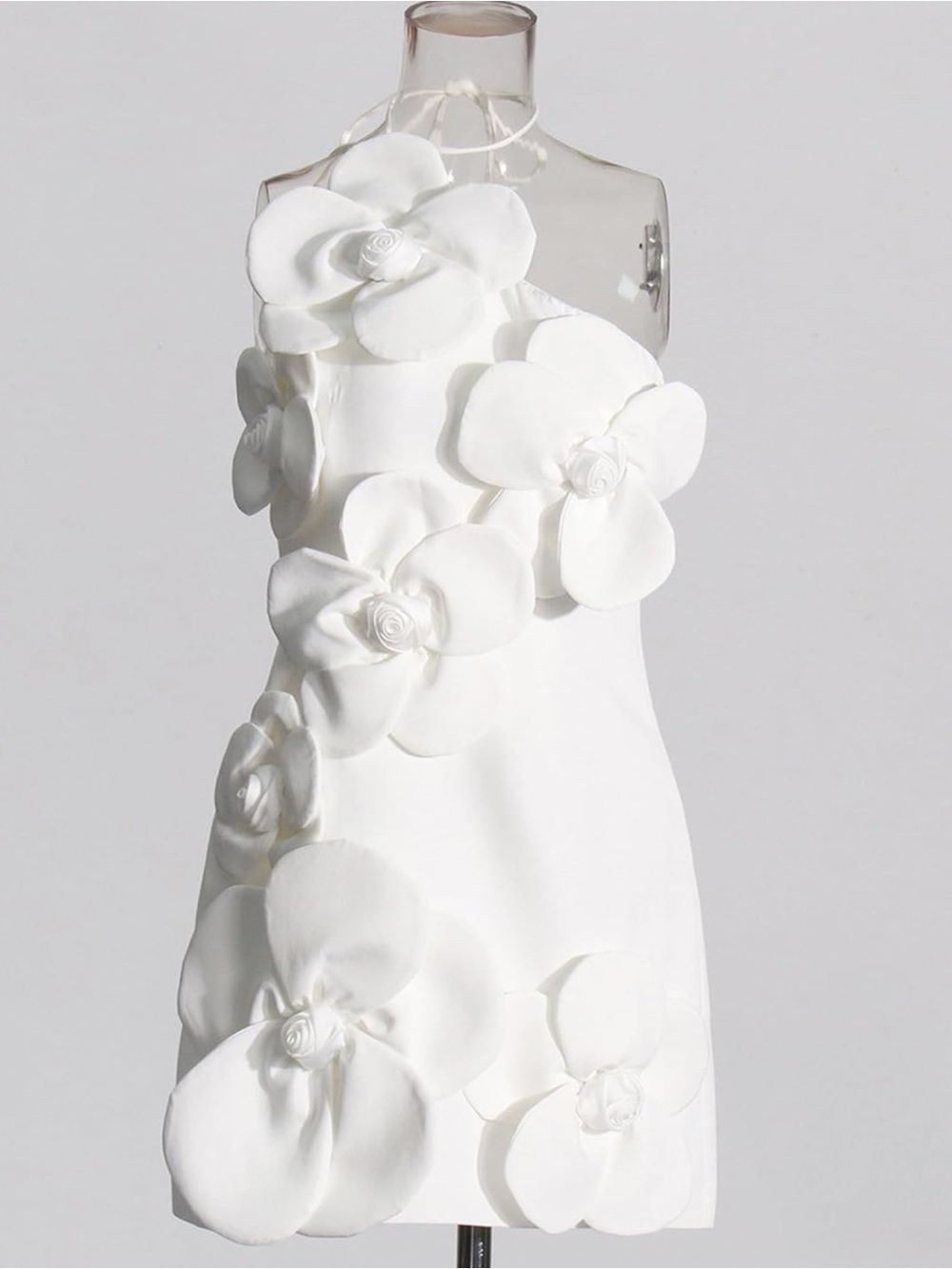 White 3D Floral Mini Dress